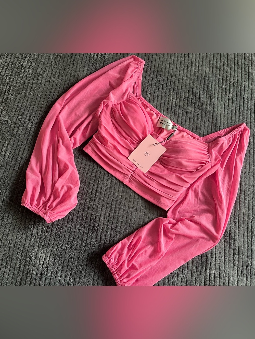 Hello Molly Hot Pink Ruched Puff Sleeve Crop Top | Size 6 | NEW